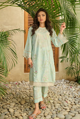 DC-2177 LIGHT GREEN LAWN 2PCS PRINTED KURTA WITH TROUSER