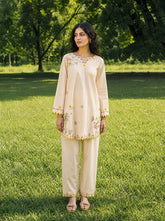 SS26DC-2622 CREAM 2PCS EMBROIDERED KURTA WITH TROUSER