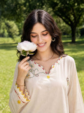 SS26DC-2622 CREAM 2PCS EMBROIDERED KURTA WITH TROUSER