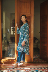DC-2176 NAVY BLUE LAWN 2PCS PRINTED KURTA WITH TROUSER