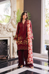 SS24DA-2431 MAROON 2PCS EMBROIDERED KURTA WITH TROUSER