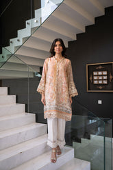 SS24DA-2434 PEACH 2PCS EMBROIDERED KURTA WITH TROUSER