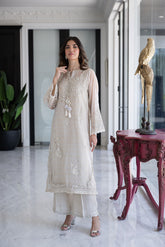 SS24DA-2432 OFF WHITE 2PCS EMBROIDERED KURTA WITH TROUSER