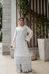 SS24DA-2413 GREY 2PCS EMBROIDERED KURTA WITH TROUSER