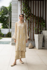 SS24DA-2412 BEIGE 2PCS EMBROIDERED KURTA WITH TROUSER