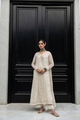 SS24DA-2417 OFF WHITE 2PCS EMBROIDERED KURTA WITH TROUSER