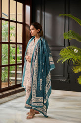 DC-2285 BEIGE 2PCS EMBROIDERED KURTA WITH TROUSER