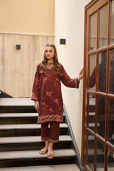 DC-2279 MAROON 2PCS EMBROIDERED KURTA WITH TROUSER