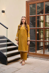 DC-2290 MUSTARD 2PCS EMBROIDERED KURTA WITH TROUSER