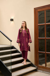 DC-2292 PURPLE 2PCS EMBROIDERED KURTA WITH TROUSER