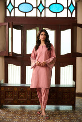 SS24DC-2326 PINK 2PCS EMBROIDERED KURTA WITH TROUSER