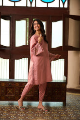 SS24DC-2326 PINK 2PCS EMBROIDERED KURTA WITH TROUSER
