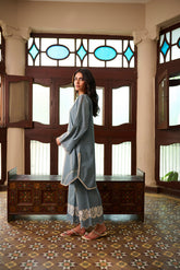 SS24DC-2322 BLUE 2PCS EMBROIDERED KURTA WITH TROUSER
