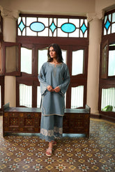 SS24DC-2322 BLUE 2PCS EMBROIDERED KURTA WITH TROUSER