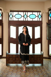 SS24DC-2327 BLACK 2PCS EMBROIDERED KURTA WITH TROUSER