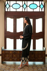 SS24DC-2327 BLACK 2PCS EMBROIDERED KURTA WITH TROUSER