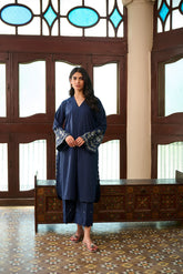 SS24DC-2328 NAVY BLUE 2PCS EMBROIDERED KURTA WITH TROUSER