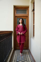 SS24DC-2323 MAROON 2PCS EMBROIDERED KURTA WITH TROUSER