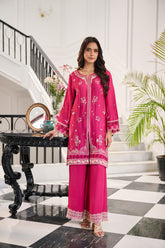 SS24DA-2379 PINK 2PCS EMBROIDERED KURTA WITH TROUSER