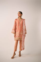SS24DA-2477 RUST 2PCS EMBROIDERED KURTA WITH TROUSER