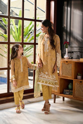 SS24DA-2386 MUSTARD 2PCS EMBROIDERED KURTA WITH TROUSER