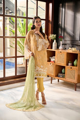 SS24DA-2386 MUSTARD 2PCS EMBROIDERED KURTA WITH TROUSER