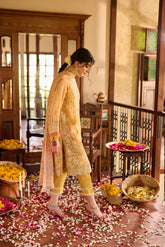 SS24DA-2372 YELLOW 2PCS EMBROIDERED KURTA WITH TROUSER