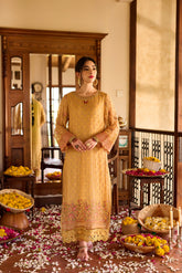 SS24DA-2376 MUSTARD 2PCS EMBROIDERED KURTA WITH TROUSER