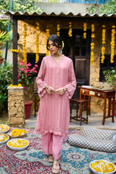 SS24DA-2364 PINK 2PCS EMBROIDERED KURTA WITH TROUSER