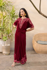 FW24DA-1899 MAROON 1PCS EMBROIDERED KAFTAN