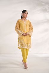 SS24DA-2476 YELLOW 2PCS EMBROIDERED KURTA WITH TROUSER