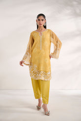 SS24DA-2476 YELLOW 2PCS EMBROIDERED KURTA WITH TROUSER