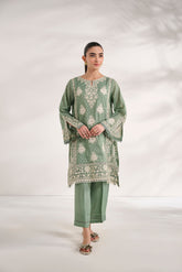 SS24DA-2589 GREEN 2PCS EMBROIDERED KURTA WITH TROUSER