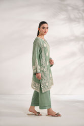 SS24DA-2589 GREEN 2PCS EMBROIDERED KURTA WITH TROUSER