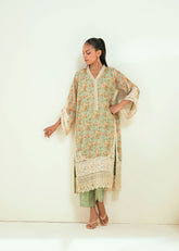 SS24DA-2590 GREEN 2PCS EMBROIDERED KURTA WITH TROUSER