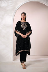 FW24DA-2602 BLACK 2PCS EMBROIDERED KURTA WITH TROUSER