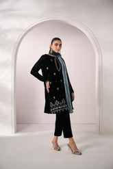 FW24DA-2605 BLACK 2PCS EMBROIDERED KURTA WITH DUPATTA