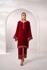 FW24DA-2623 MAROON 2PCS EMBROIDERED KURTA WITH TROUSER