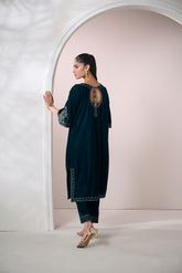 FW24DA-2629 DARK GREEN 2PCS EMBROIDERED KURTA WITH TROUSER