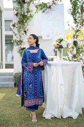 Silk Tunic - 2PCS HAND EMBELLISHED SHIRT WITH TROUSER-SS25DA-2686 BLUE