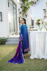 Silk Tunic - 2PCS HAND EMBELLISHED SHIRT WITH TROUSER-SS25DA-2686 BLUE