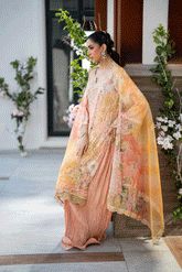 Silk Tunic - 2PCS HAND EMBELLISHED SHIRT WITH TROUSER-SS25DA-2687 PEACH