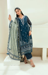 SS25DA-2695 NAVY BLUE 2PCS EMBROIDERED KURTA WITH TROUSER