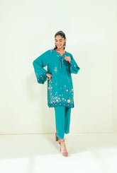 SS25DA-2699 C-GREEN 2PCS EMBROIDERED KURTA WITH TROUSER