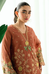 SS25DA-2724 RUST 2PCS EMBROIDERED KURTA WITH TROUSER
