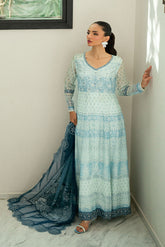 Blue embroidered dupatta by Dhanak