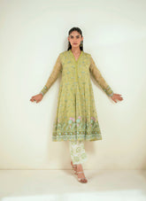 SS25DA-2729 L-GREEN 2PCS EMBROIDERED KURTA WITH TROUSER