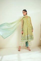 SS25DA-2729 L-GREEN 2PCS EMBROIDERED KURTA WITH TROUSER