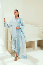 Blue embroidered dupatta for women by Dhanak