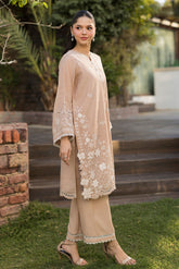 SS25DA-2763 BEIGE 2PCS EMBROIDERED KURTA WITH TROUSER